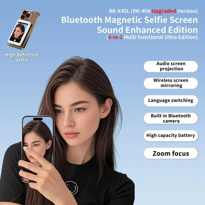 Magnetic Wireless Selfie Monitor Screen For IPhone Android, 3.94 HD Expansion Display Rear Camera Vlog Live Video Recording