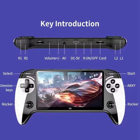 X9 Handheld Game Console 5.5inch Screen Retro Video Game 3000 Built-in Games 9 Emulators Large Battery Type-C Charging