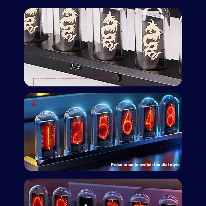 RGB Nixie Tube Clock LED Glows IPS Color Screen DIY Analog Digital Tube Night lights Gaming Desktop Home Decoration Gift Idea