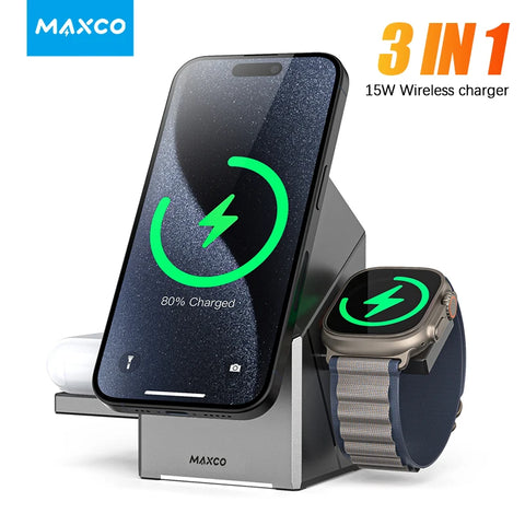 QI2 3 in 1 Wireless Charger Stand Magnetic Qi2 15W Fast Charging for iPhone 12 13 14 15 16 Apple Watch 9 8 7 6 5 Airpods 2 3 Pro