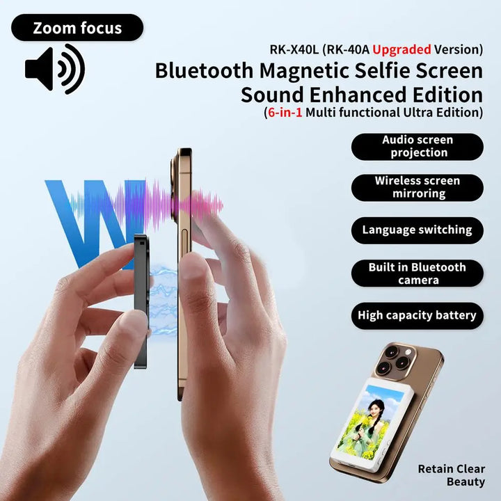 Magnetic Wireless Selfie Monitor Screen For IPhone Android, 3.94 HD Expansion Display Rear Camera Vlog Live Video Recording