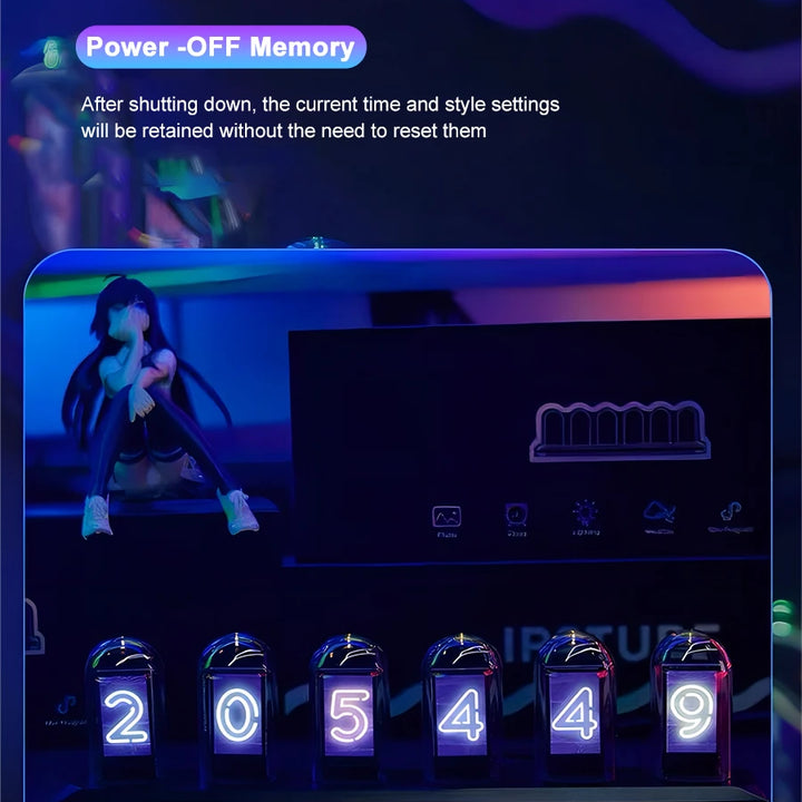 RGB Nixie Tube Clock LED Glows IPS Color Screen DIY Analog Digital Tube Night lights Gaming Desktop Home Decoration Gift Idea