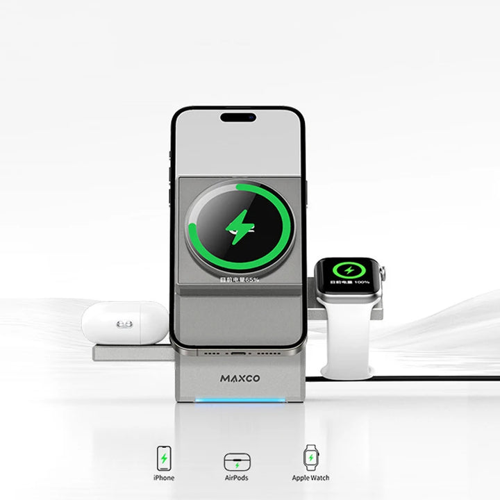 QI2 3 in 1 Wireless Charger Stand Magnetic Qi2 15W Fast Charging for iPhone 12 13 14 15 16 Apple Watch 9 8 7 6 5 Airpods 2 3 Pro