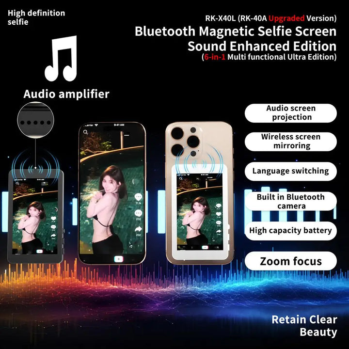 Magnetic Wireless Selfie Monitor Screen For IPhone Android, 3.94 HD Expansion Display Rear Camera Vlog Live Video Recording