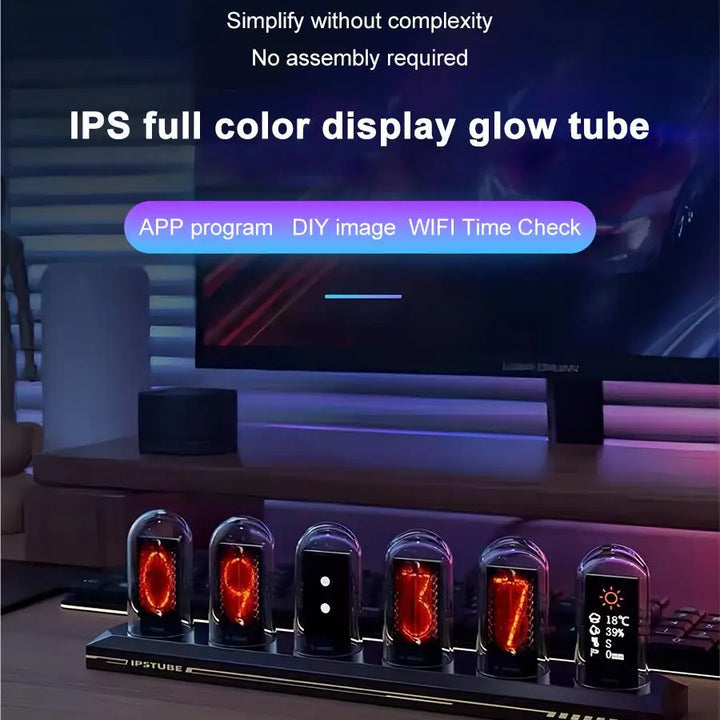 RGB Nixie Tube Clock LED Glows IPS Color Screen DIY Analog Digital Tube Night lights Gaming Desktop Home Decoration Gift Idea