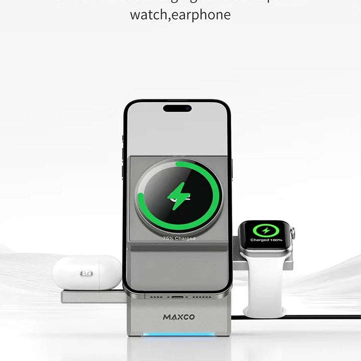 QI2 3 in 1 Wireless Charger Stand Magnetic Qi2 15W Fast Charging for iPhone 12 13 14 15 16 Apple Watch 9 8 7 6 5 Airpods 2 3 Pro
