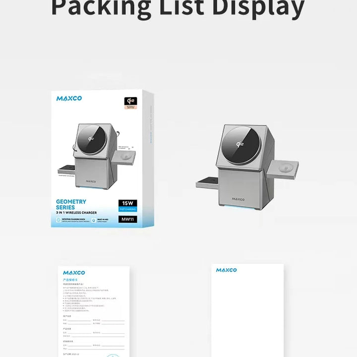 QI2 3 in 1 Wireless Charger Stand Magnetic Qi2 15W Fast Charging for iPhone 12 13 14 15 16 Apple Watch 9 8 7 6 5 Airpods 2 3 Pro